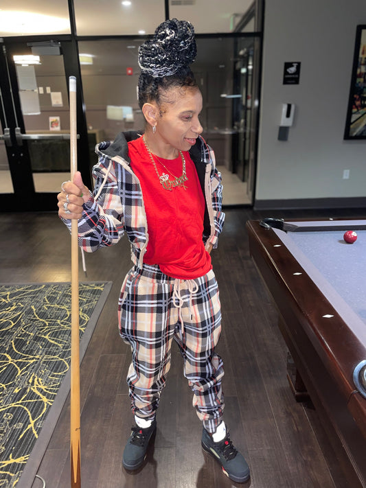 Tan Plaid 2 Piece Sweatsuit