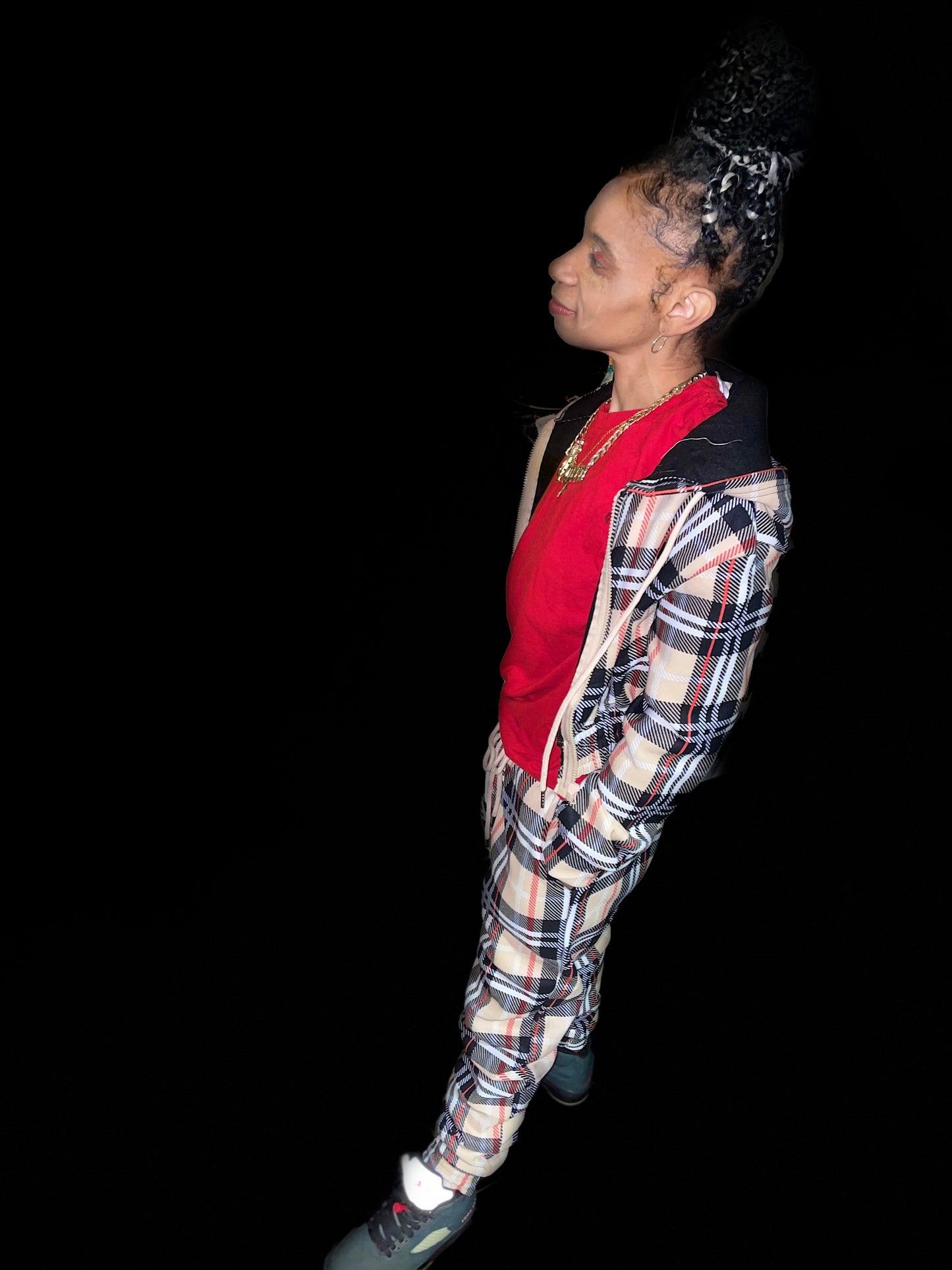 Tan Plaid 2 Piece Sweatsuit