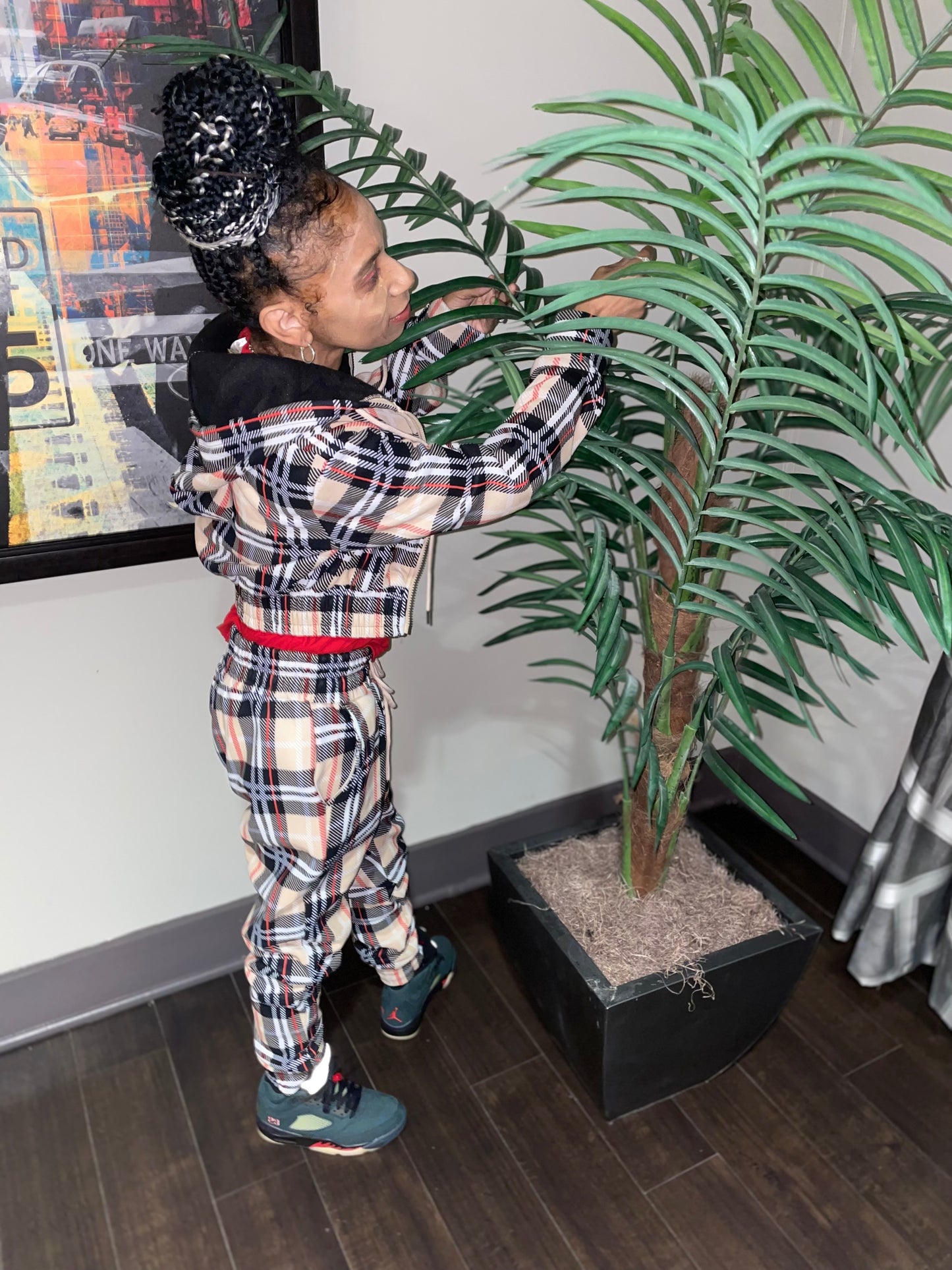 Tan Plaid 2 Piece Sweatsuit