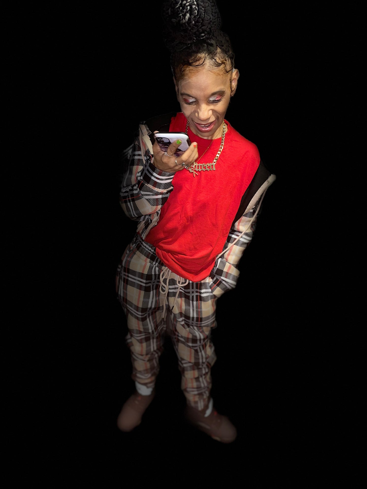 Tan Plaid 2 Piece Sweatsuit