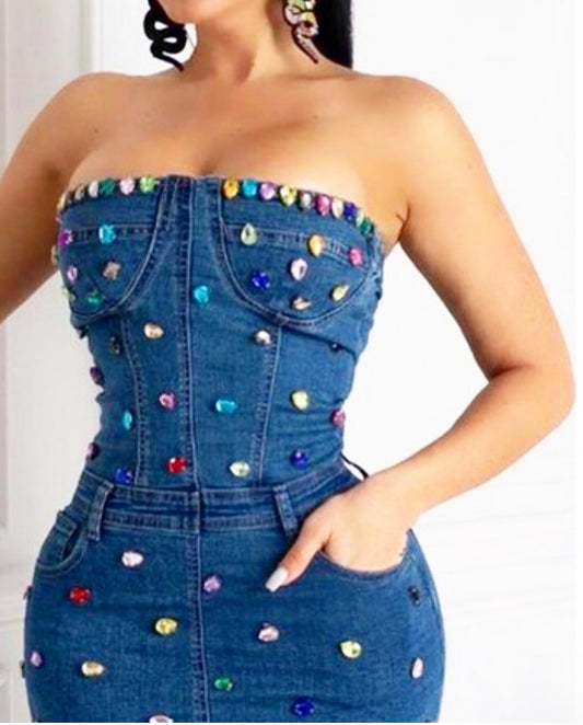 Bejeweled Denim Dress